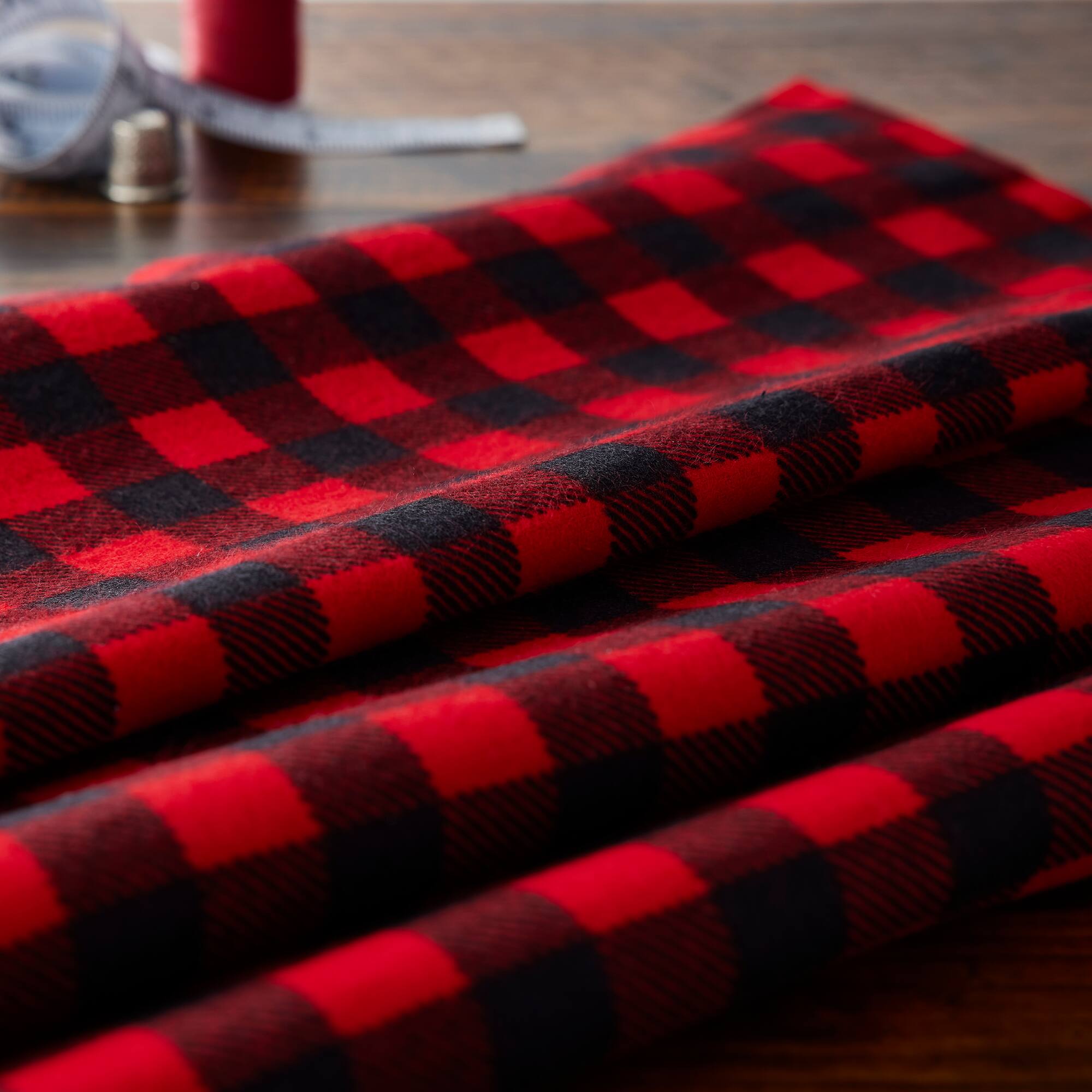 Camelot Fabrics Black & Red Plaid Flannel Fabric